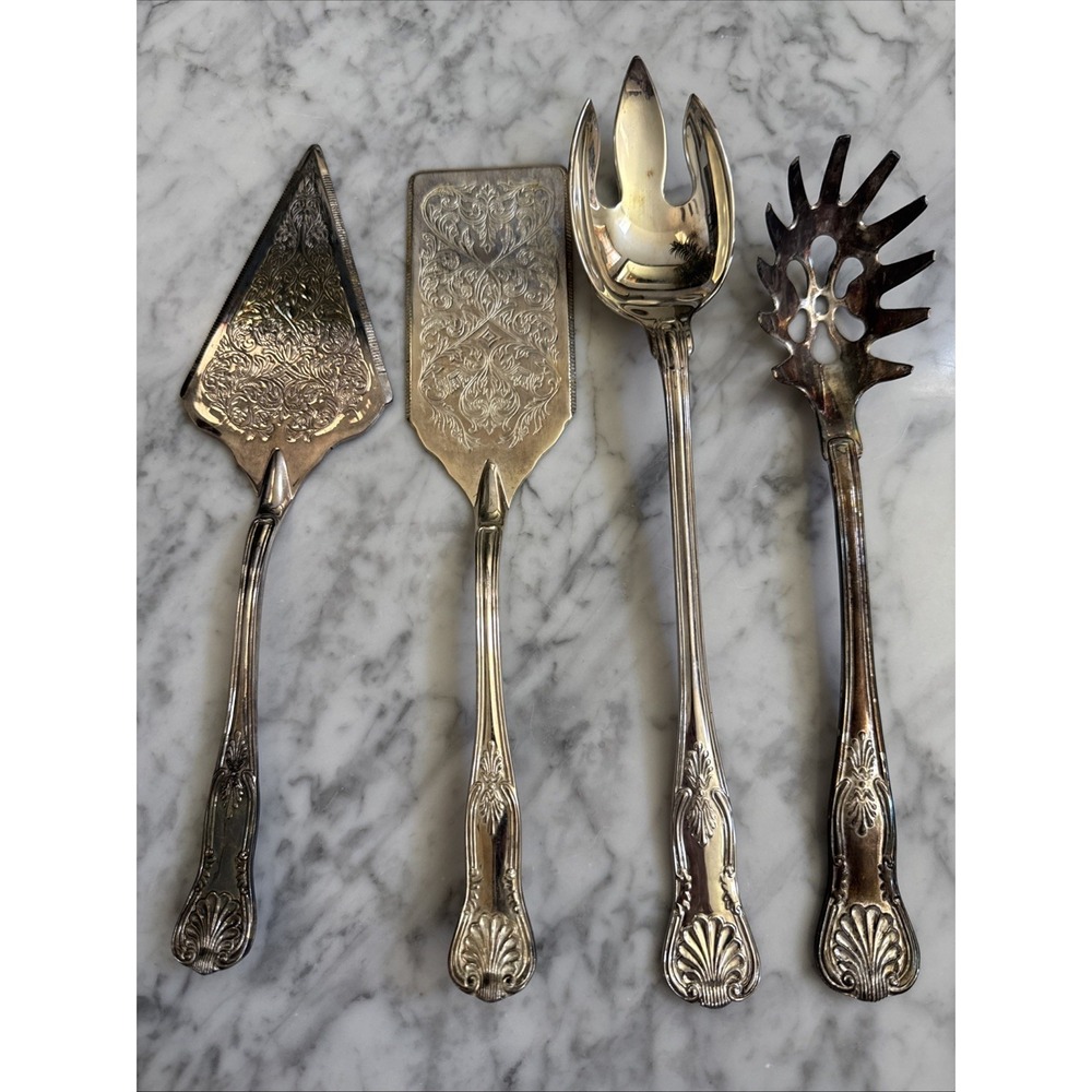 Vtg International Silver CO Silver plated 4 Pc KINGS PATTERN Serving Set Tarnish